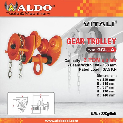 GEAR TROLLEY GCL-A 3 TON X 3 METER ALDO