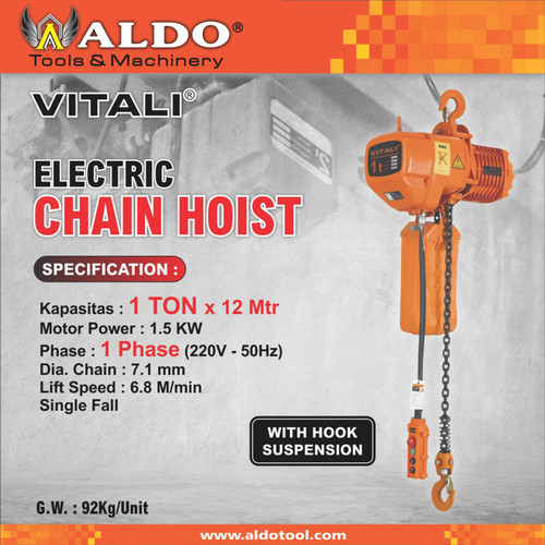 CHAIN HOIST / KATROL / TAKEL ELEKTRIK 1 TON X 12 MTR 1 PHASE