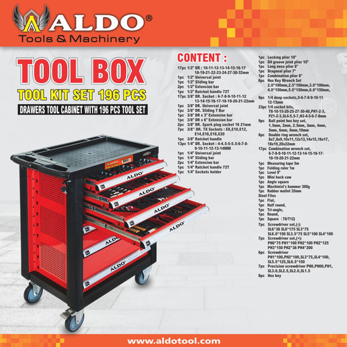 Lemari Perkakas Kabinet / Tool Box Tool Kit Set 196 Pcs Aldo