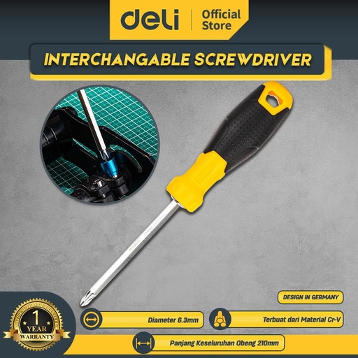 Deli 2-in-1 Screwdriver / Obeng 2 in 1 Kombinasi + - Bolak Balik 6/PH2