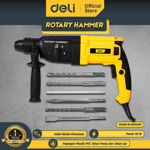 Deli Drill Rotary Hammer / Mesin Bor Bobok Tembok Beton 26MM 800W