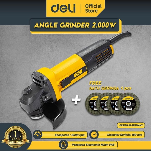 Deli Angle Grinder / Mesin Gerinda Gurinda Tangan 2000W EDL-JM180-E1