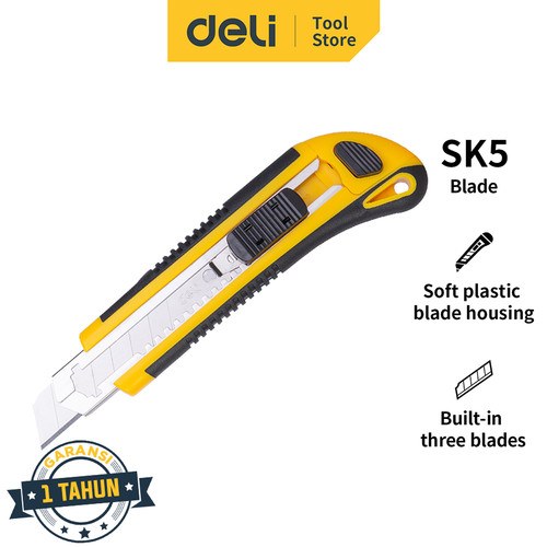 Deli Cutter / Cutter 18 mm SK5 3 Pisau Extra Auto-lock EDL009