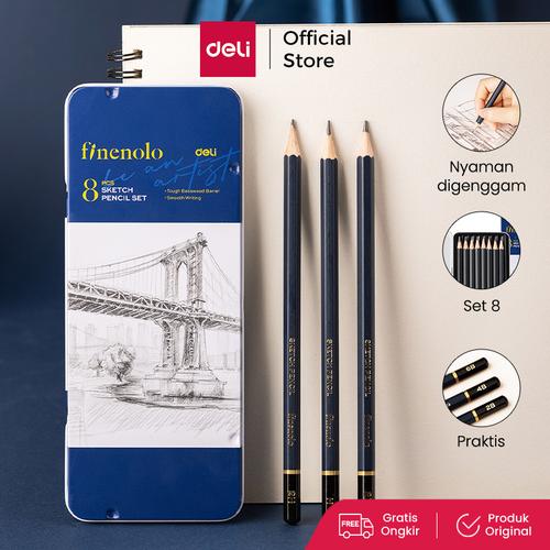 [EZO.7000565] Deli Sketch Pencil Set / Pensil Sketsa Gambar isi 8 Box Metal EC26