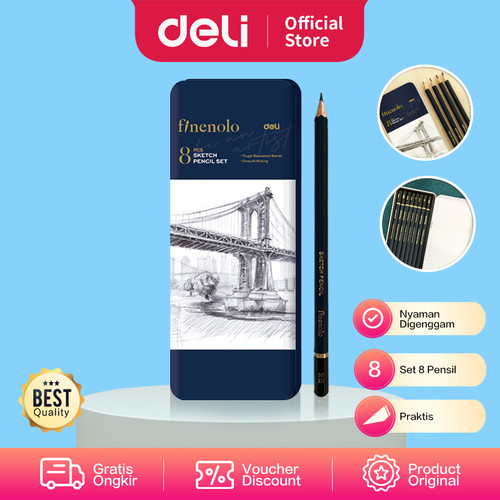 [EZO.7000565] Deli Sketch Pencil Set / Pensil Sketsa Gambar isi 8 Box Metal EC26