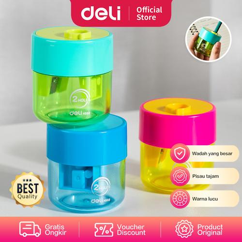 [EZO.7000573] Deli Pencil Sharpener / Rautan Pensil Warna Lucu Wadah Besar EH55X