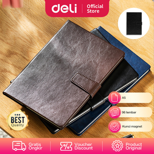 [EZO.7001931] Deli Leather Cover Notebook Buku Catatan Kunci Magnet A5 EN138L