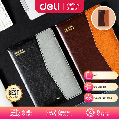 [EZO.7001932] Deli Leather Cover Notebook Buku Catatan Agenda Hard Cover A5 EN134L