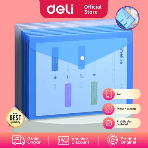 [EZO.7001966] Deli File Bag / Map Plastik Kancing / Tas Map Plastik A4 Anti Air 5505