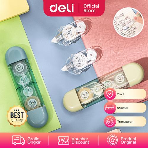 [EZO.7001975] Deli Double Head Correction Tape / Pita Koreksi 2 in 1 Lucu 12 m 71512