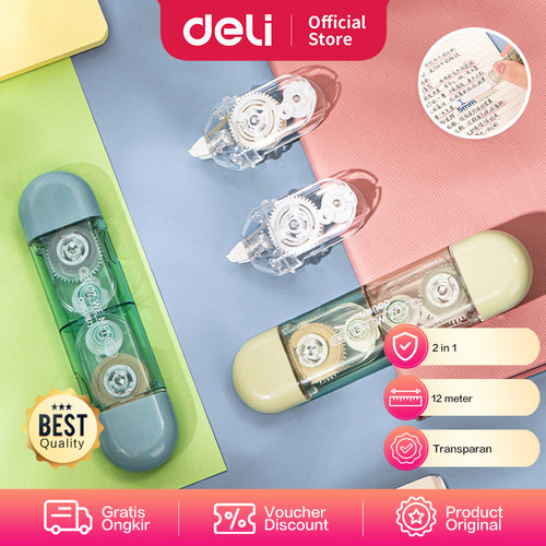 [EZO.7001975] Deli Double Head Correction Tape / Pita Koreksi 2 in 1 Lucu 12 m 71512