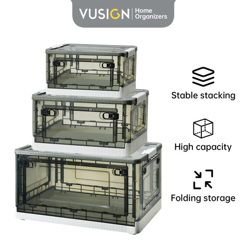 [EZO.7000602] Vusign Foldable Storage Box Plastik Transparan Beroda Dilipat VS48X
