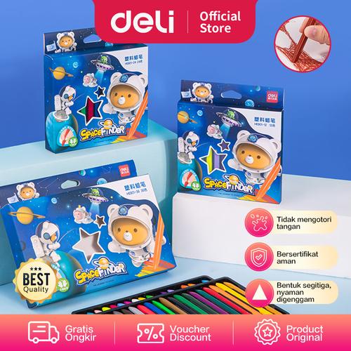 [EZO.7000608] Deli Plastic Crayon / Krayon Plastik 12/24/36 Anti Kotor HE901