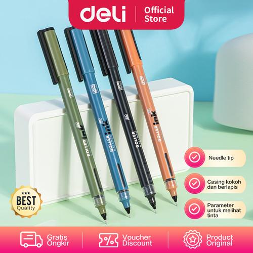 [EZO.7001998] Deli Roller Pen / Roller Gel Pen / Pulpen Roller Hitam 0.5mm S1658