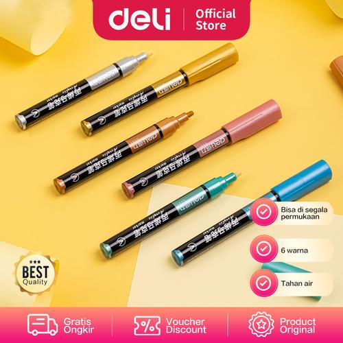 [EZO.7000668] Deli Acrylic Marker / Spidol Akrilik 6 Warna Pastel Metalik S58X