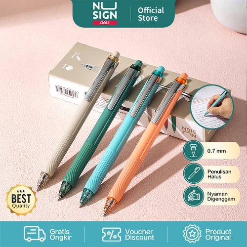 [EZO.7000671] Nusign Retracable Gel Pen Pulpen Gel Pastel 0.7mm Hitam Biru ENS666