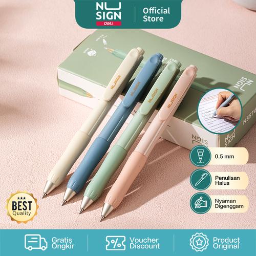 [EZO.7000672] Nusign Retracable Gel Pen Pulpen Gel Pastel 0.5mm Hitam Biru ENS576