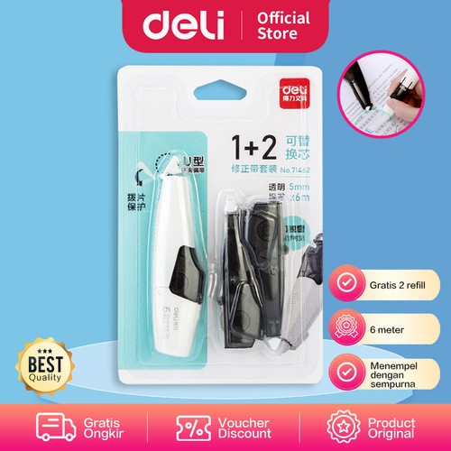 [EZO.7002050] Deli Correction Tape / Pita Koreksi TipEx 6m Gratis 2 Reffil 71462