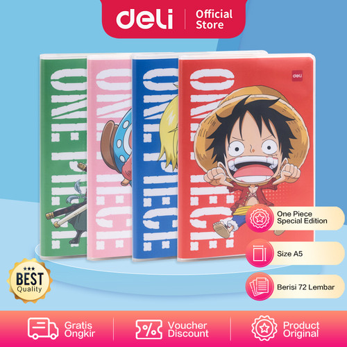 [EZO.7002058] Deli Buku Tulis Sampul Plastik Kartun One Piece PVC A5 72Halaman EN008