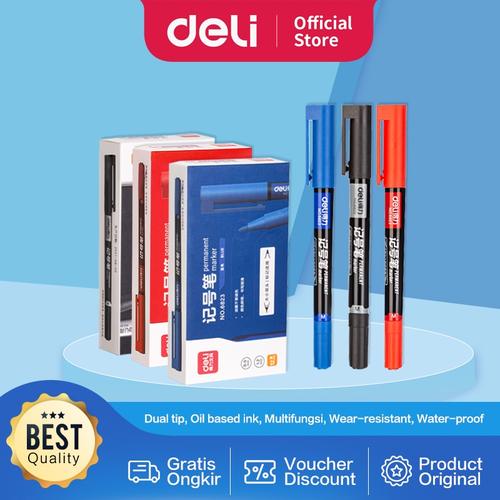 [EZO.7000727] Deli Permanent Marker / Spidol Permanen Double Tip 0.5 & 1.2 mm 6823