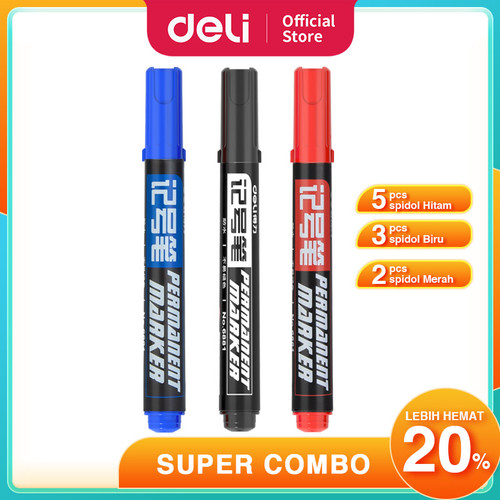 [EZO.7000689] DELI COMBO 10pcs Spidol Papan Tulis Permanen Dual Tip Marker