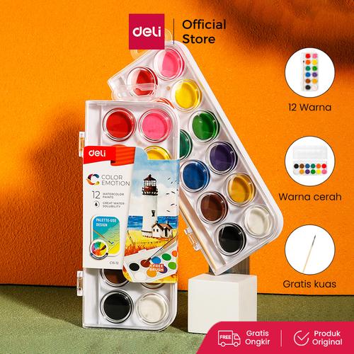 [EZO.7000729] Deli Watercolor Painting / Cat Air Padat Gratis Kuas Kualitas EC15-12