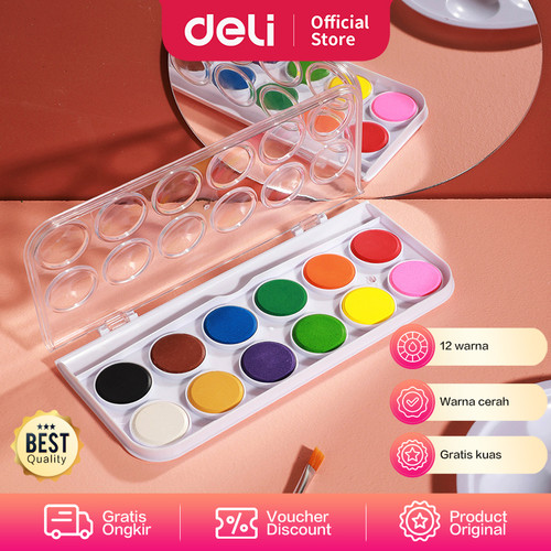 [EZO.7000729] Deli Watercolor Painting / Cat Air Padat Gratis Kuas Kualitas EC15-12
