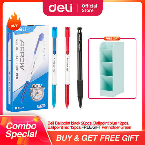 [EZO.7002026] DELI Paket Hemat 7,8,9 - Ballpoin pen 50pcs , Tempat pulpen