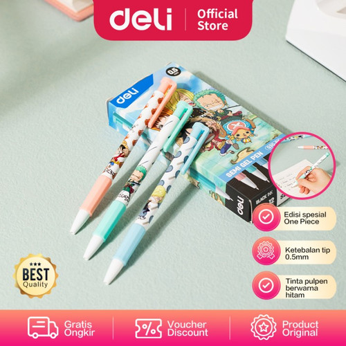 [EZO.7002064] Deli Pulpen Cetek Semi Gel 0.5mm Edisi One Piece Isi 12pcs/box CQ30-BK