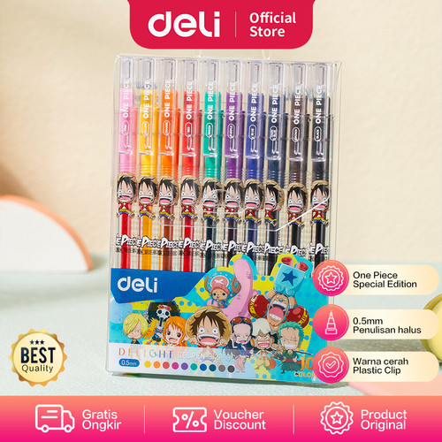 [EZO.7002066] Deli Color Gel Pen / Pulpen Gel Warna 0.5mm 10C One Piece CG121-10C