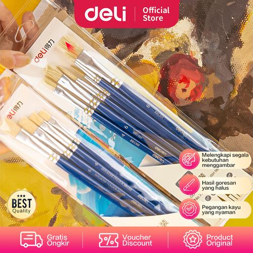 [EZO.7000736] Deli Paint Brush / Kuas Lukis Satu Set Isi 6pcs Awet Dipakai 73922
