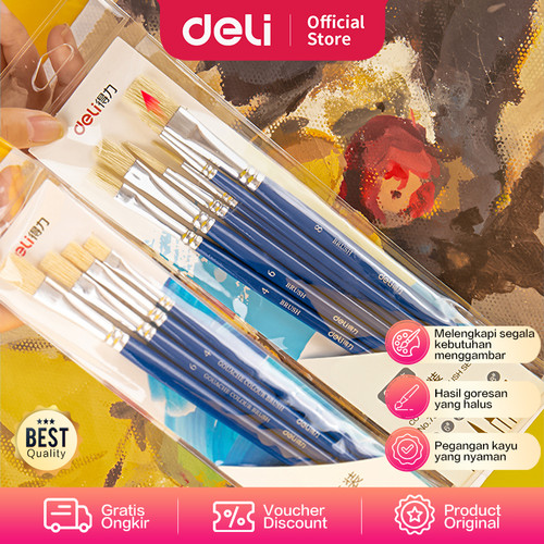 [EZO.7000736] Deli Paint Brush / Kuas Lukis Satu Set Isi 6pcs Awet Dipakai 73922