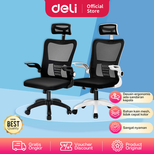 [EZO.7000739] Deli Kursi Kantor / Kursi Kerja Jaring dengan Senderan Kepala E492X