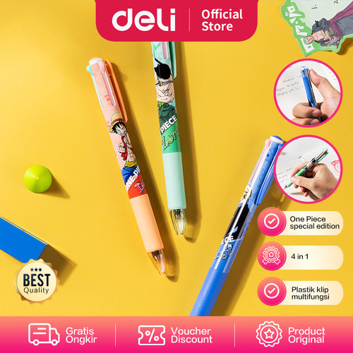 [EZO.7002068] Deli BallPoint / Pulpen 0.7 mm Kartun One Piece 4 Tinta in 1 CQ172