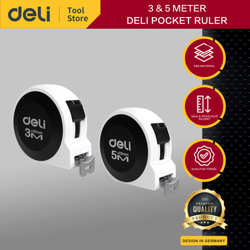[EZO.7000742] Deli Pocket Ruler / Meteran Tukang Panjang 3M&5M Material ABS H800XB