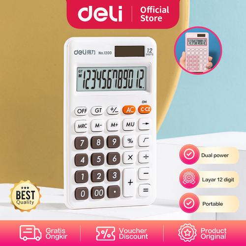 [EZO.7000700] Deli Desktop Calculator/Kalkulator Meja Mini Portable Dual Power 1200
