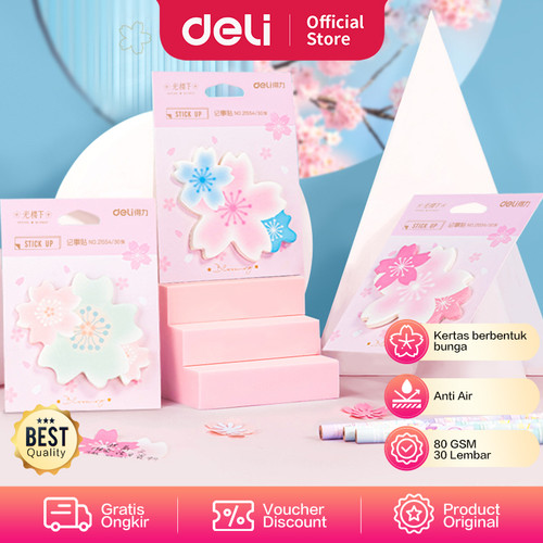 [EZO.7002079] Deli Sticky Notes / Memo Pad Bunga Sakura 80GSM 30Lmbr Anti Air 21554