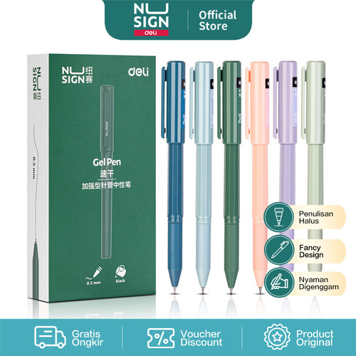 [EZO.7002081] Deli Nusign Gel Pen / Pulpen Gel 0.5mm Tinta Hitam Desain Elegan NS574