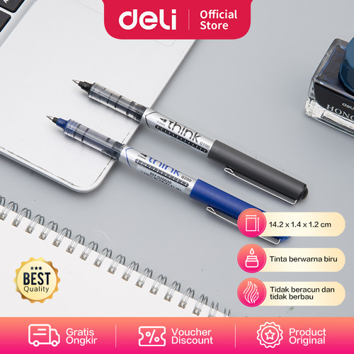 [EZO.7002152] Deli Roller Pen / Pulpen Biru Tidak Beracun & Berbau 12pcs/Box EQ20030