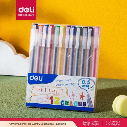 [EZO.7000801] Deli School Gel Pen/Pulpen Gel 0.5mm 12Warna Penulisan Halus EG119-12C