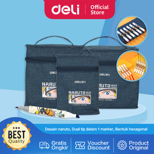 [EZO.7000803] Deli Sketch Marker / Spidol 30 Warna Ujung Tip Ganda Naruto 70811