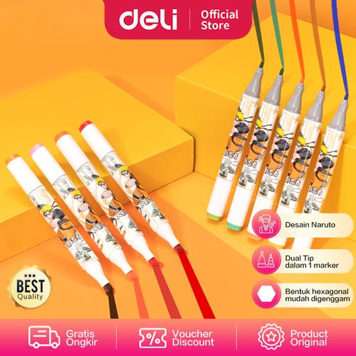 [EZO.7000803] Deli Sketch Marker / Spidol 30 Warna Ujung Tip Ganda Naruto 70811