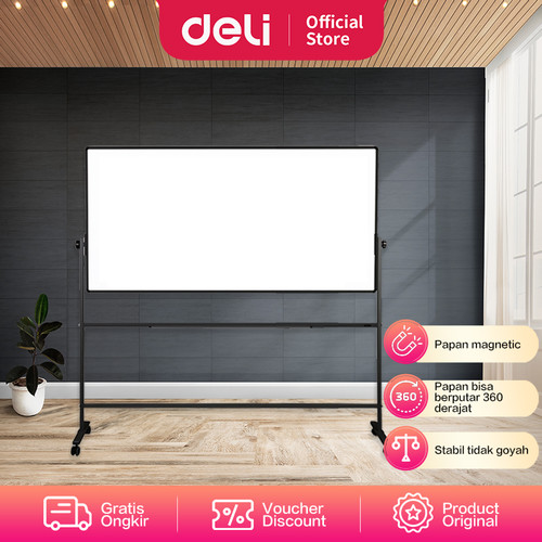 Deli Whiteboard/Papan Tulis Berdiri Ukuran 180*90cm warna silver 7884