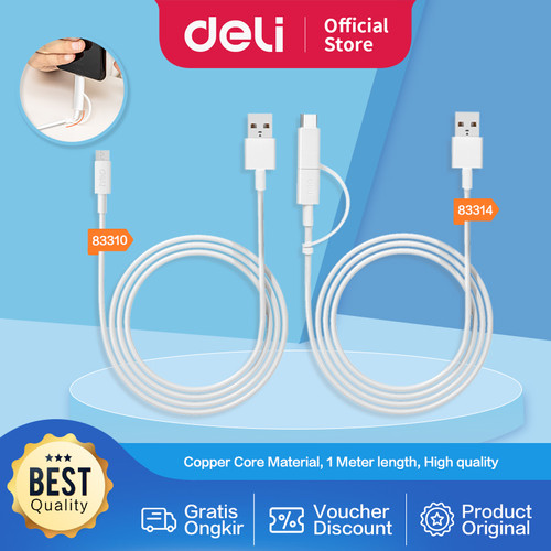 [EZO.7002173] Deli Duo Data line / Kabel USB Duo Tipe Output Type C &Micro 1M 83314