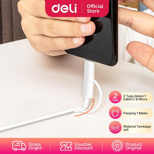 [EZO.7002173] Deli Duo Data line / Kabel USB Duo Tipe Output Type C &Micro 1M 83314