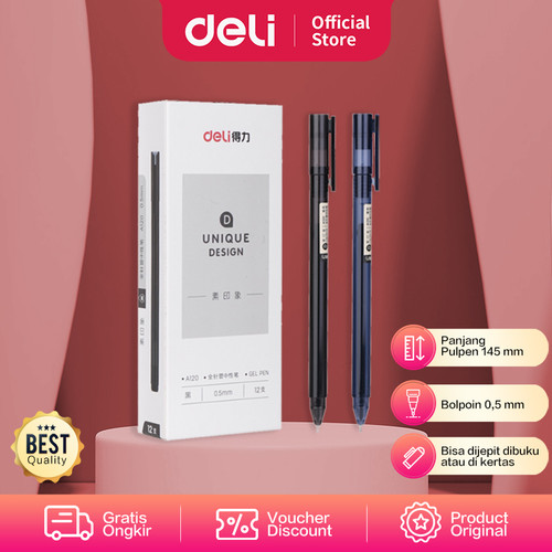 [EZO.7002098] Deli Gel Pen / Pulpen Gel 0.5mm Tinta Hitam Isi 12pcs Desain Unik A120