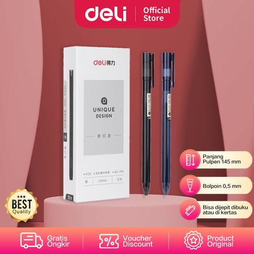 [EZO.7002098] Deli Gel Pen / Pulpen Gel 0.5mm Tinta Hitam Isi 12pcs Desain Unik A120