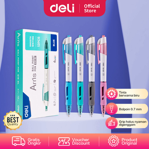 [EZO.7000770] Deli Ballpoint Pen Pulpen 0.7mm Tinta Biru Isi 12pcs/box EQ18