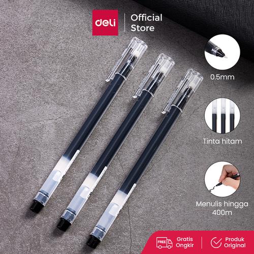 [EZO.7002102] Deli Gel Pen Pulpen Gel 0.5mm Tinta Hitam Isi 12pcs/box A127