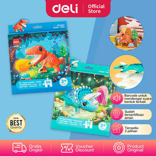 [EZO.7002181] Deli 3D Dinosaurs Puzzle / Puzzle 3 Dimensi Bentuk Dinosaurus 8361X